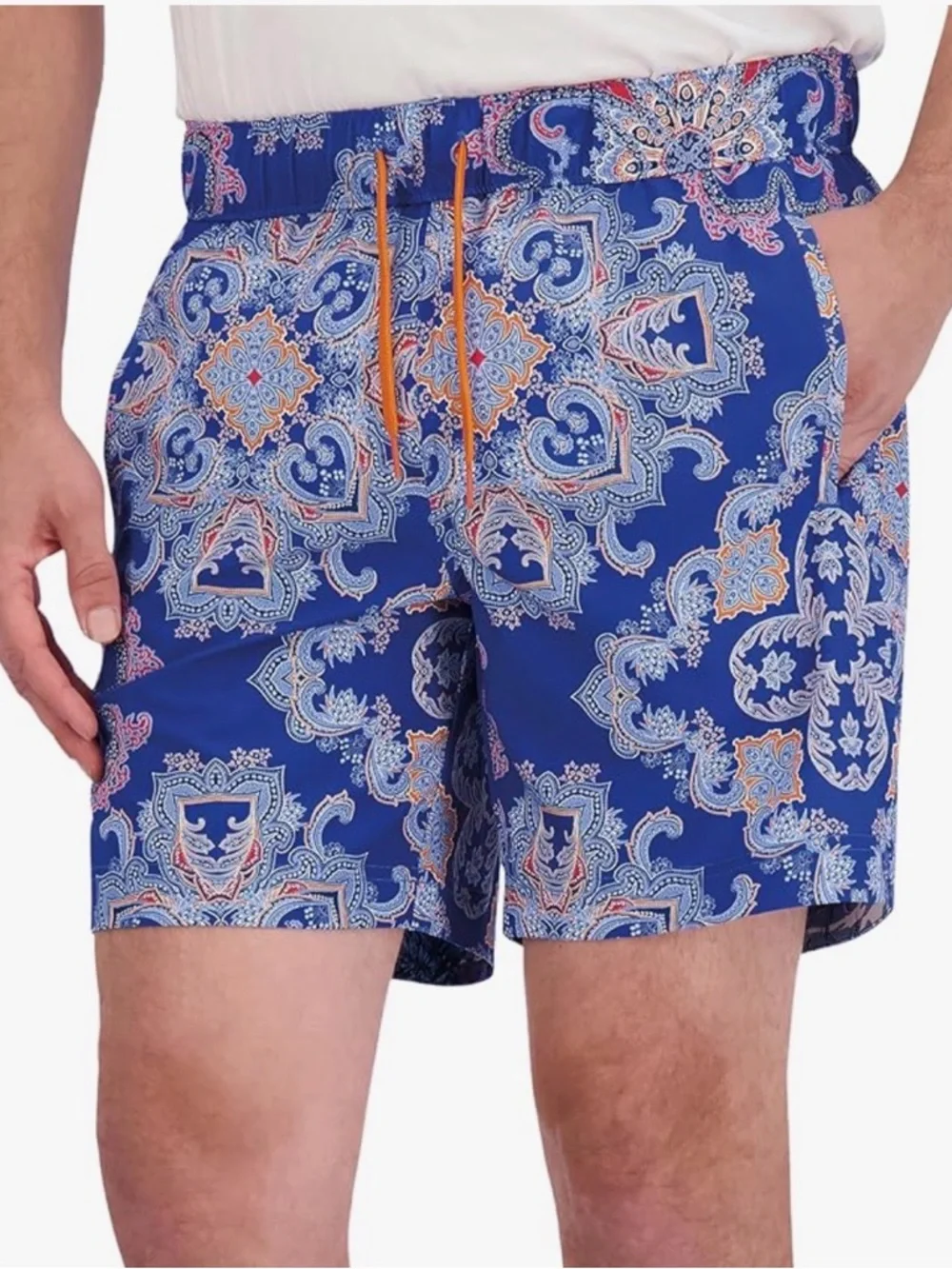 NWT 2XL Robert Graham Blue Paisley Swim Trunks with Orange Drawstring